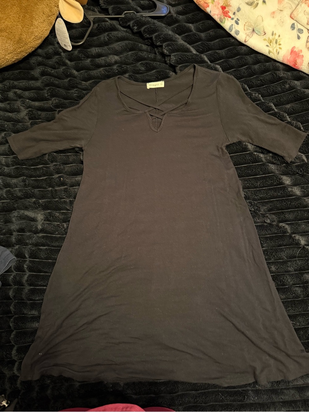 Ginger G Black Midi Dress with Crisscross Neckline
